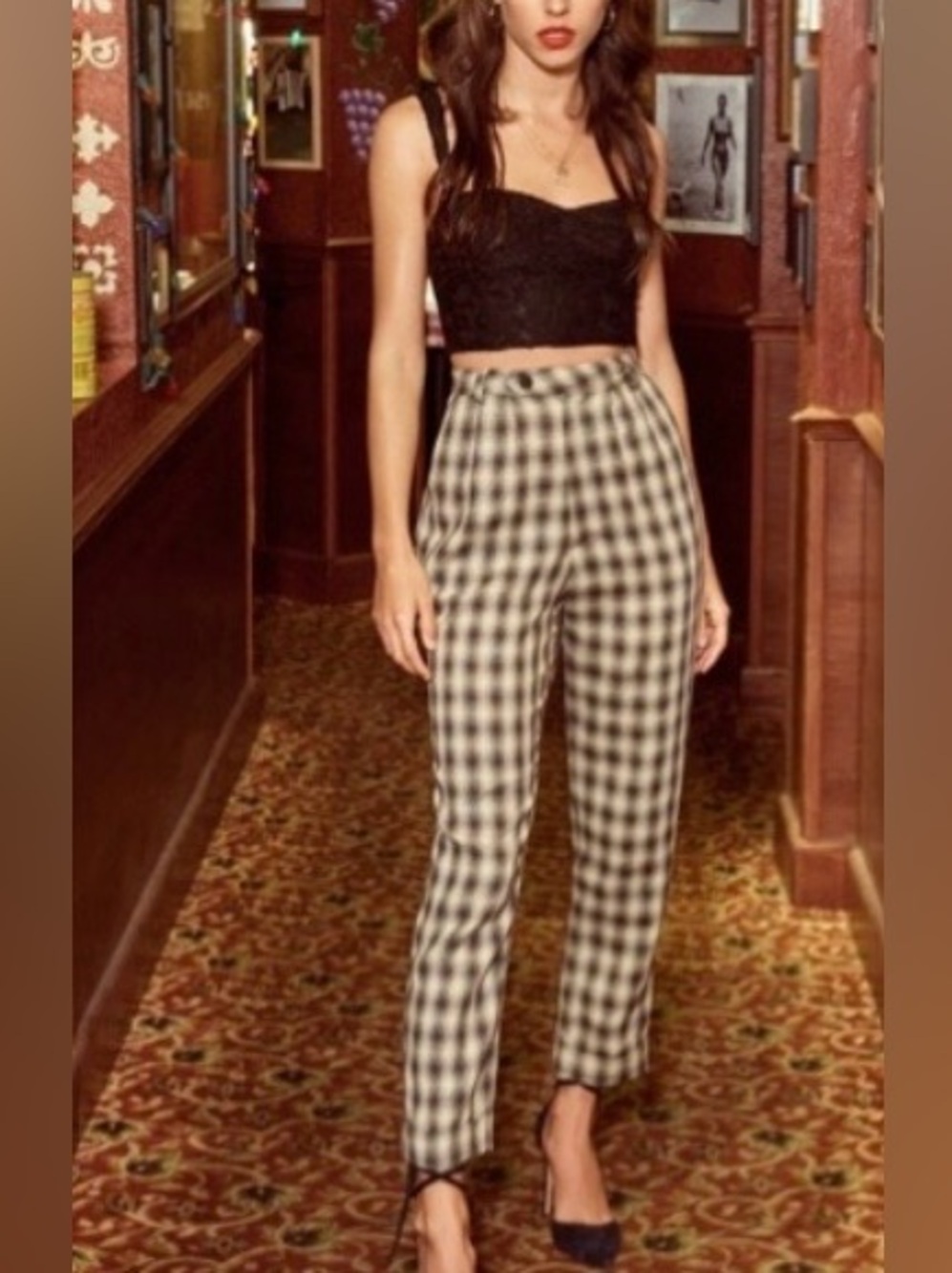 Reformation chic plaid tailored heath pants size 4